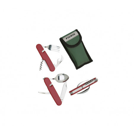 COUVERT CAMPING HERBERTZ 6P ROUGE 11CM INOX + ETUI