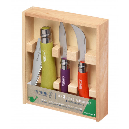 Opinel Coffret 3 outils du Jardinier
1 Scie 12cm manche Vert Pomme
1 couteau de